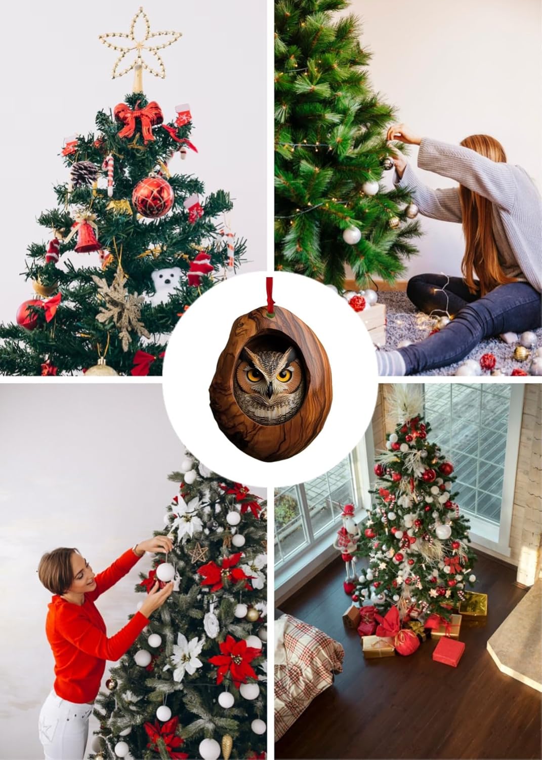 💖Not Just for Christmas Tree! Handmade Owl Ornaments & Raccoon Decorations, Matchable with Porch/Window Sill/Gift Wrapping🎁